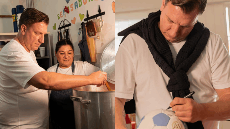 Maxi López cocinó para chicos en un comedor de Monte Grande