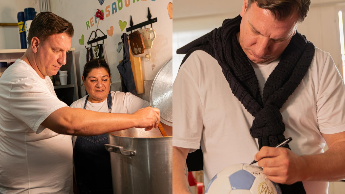 Maxi López cocinó para chicos en un comedor de Monte Grande